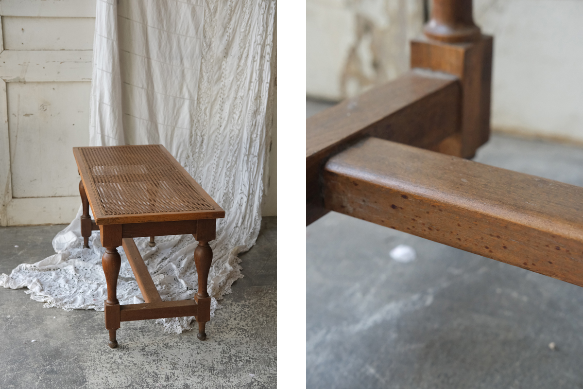 E169-3 フランス アンティーク ケインシートのベンチ 椅子